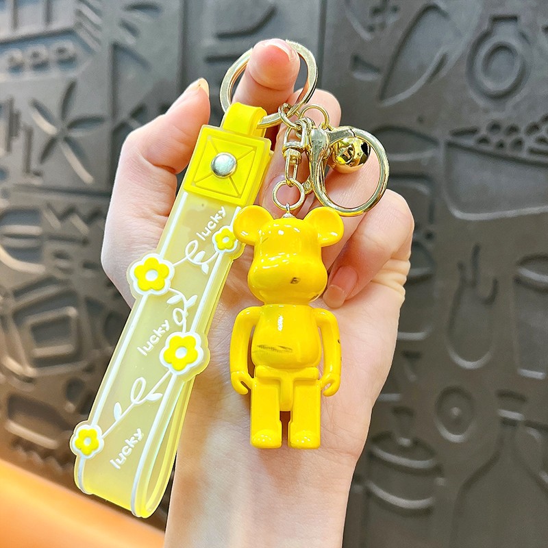 Creative electroplating building blocks bear keychain bag pendant gift cartoon cute acrylic fluid bear wholesale