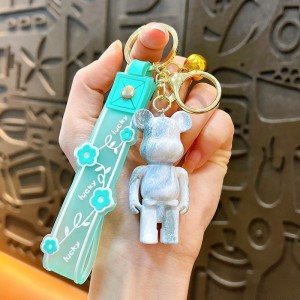 Creative electroplating building blocks bear keychain bag pendant gift cartoon cute acrylic fluid bear wholesale