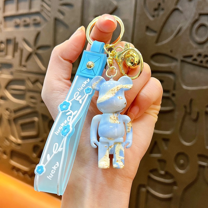 Creative electroplating building blocks bear keychain bag pendant gift cartoon cute acrylic fluid bear wholesale