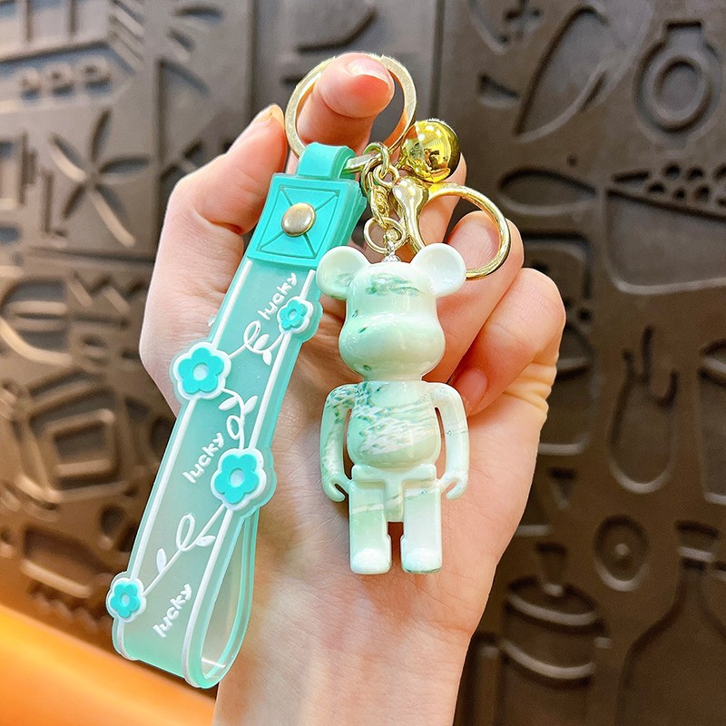 Creative electroplating building blocks bear keychain bag pendant gift cartoon cute acrylic fluid bear wholesale