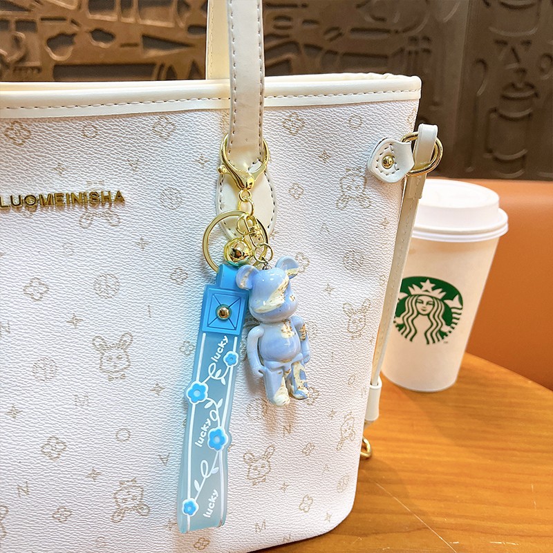 Creative electroplating building blocks bear keychain bag pendant gift cartoon cute acrylic fluid bear wholesale