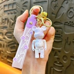 Creative electroplating building blocks bear keychain bag pendant gift cartoon cute acrylic fluid bear wholesale