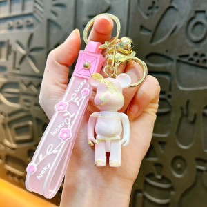 Creative electroplating building blocks bear keychain bag pendant gift cartoon cute acrylic fluid bear wholesale