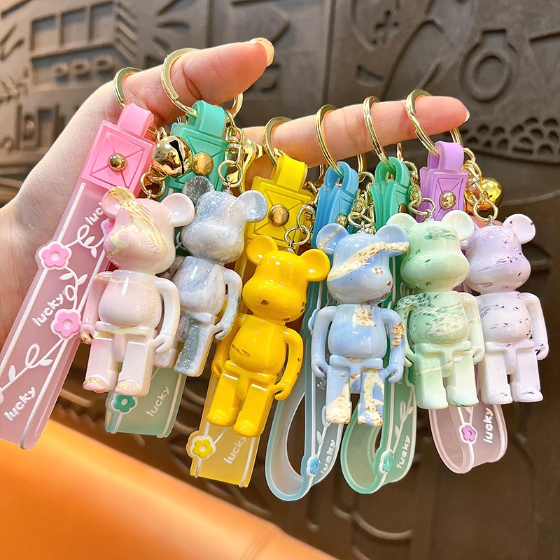 Creative electroplating building blocks bear keychain bag pendant gift cartoon cute acrylic fluid bear wholesale