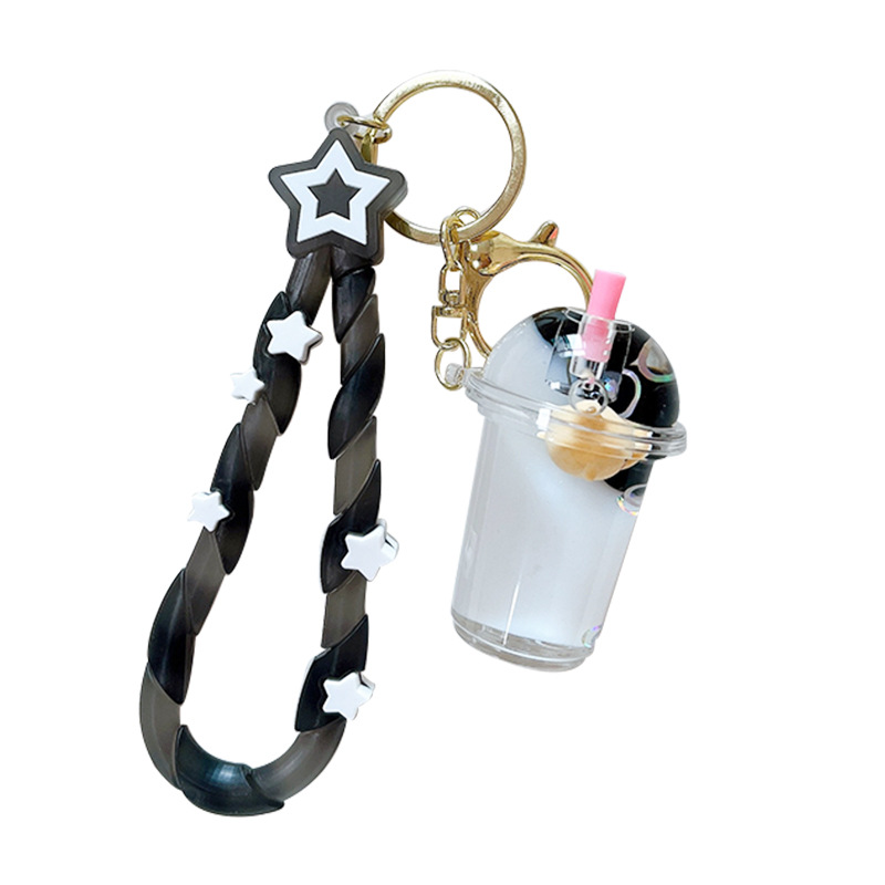 Creative milk tea bear milk tea cup keychain exquisite cute liquid quicksand pendant bag accessories gift wholesale