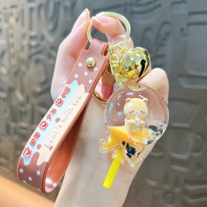 Cute cartoon oil-filled bear milk tea cup keychain creative couple fashionable car keychain bag pendant wholesale