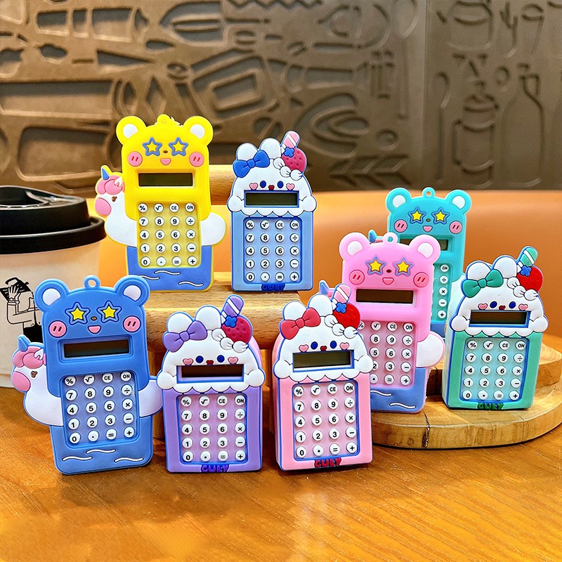 Creative Mini Cartoon Rabbit Calculator Keychain Cute Student Portable Calculator Small Gift Wholesale