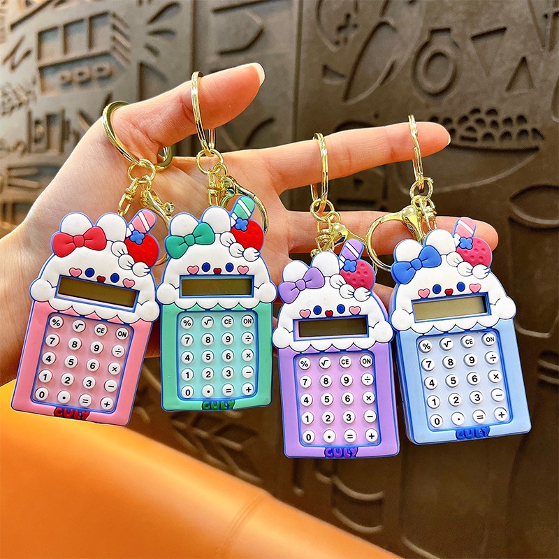 Creative Mini Cartoon Bear  & Rabbit Calculator Keychain Cute Student Portable Calculator Small Gift Wholesale