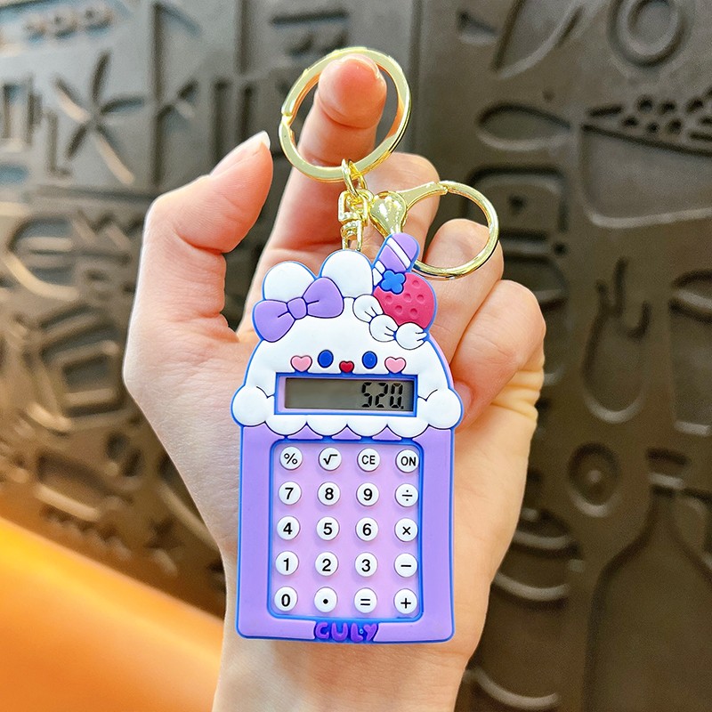 Creative Mini Cartoon Bear  & Rabbit Calculator Keychain Cute Student Portable Calculator Small Gift Wholesale