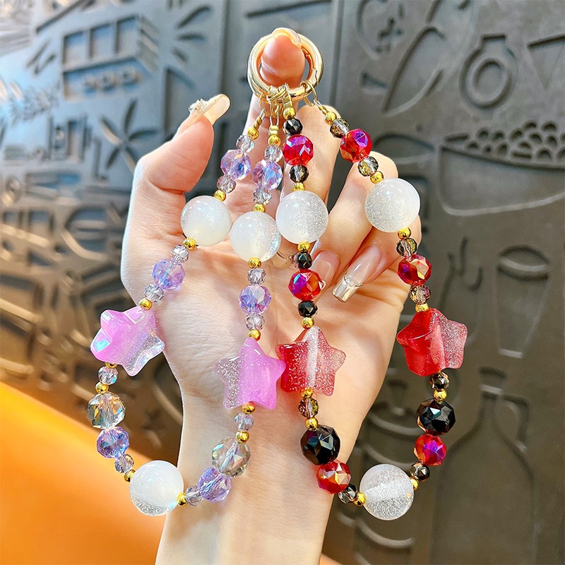 Pink changing beaded mobile phone Charm cute five-pointed star beaded pendant bag small accessories