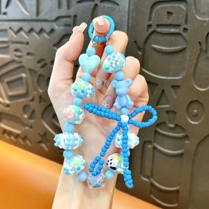 New multi-dimensional hand-painted macaron love rice beads mobile phone chain dopamine color matching girl accessories gift