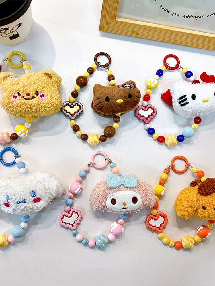 Cute plush small animals mobile phone chain beaded bracelet earphone bag keychain accessories bag pendant gift wholesale