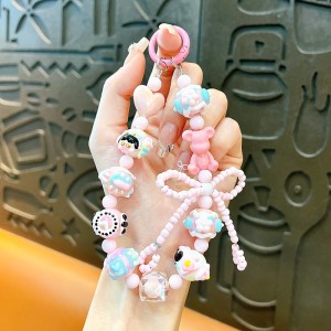 New multi-dimensional hand-painted macaron love rice beads mobile phone chain dopamine color matching girl accessories gift