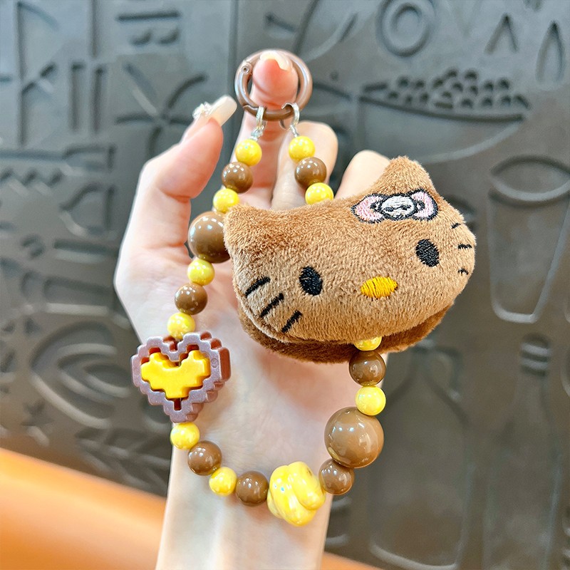 Cute plush small animals mobile phone chain beaded bracelet earphone bag keychain accessories bag pendant gift wholesale