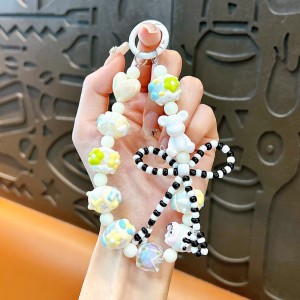 New multi-dimensional hand-painted macaron love rice beads mobile phone chain dopamine color matching girl accessories gift