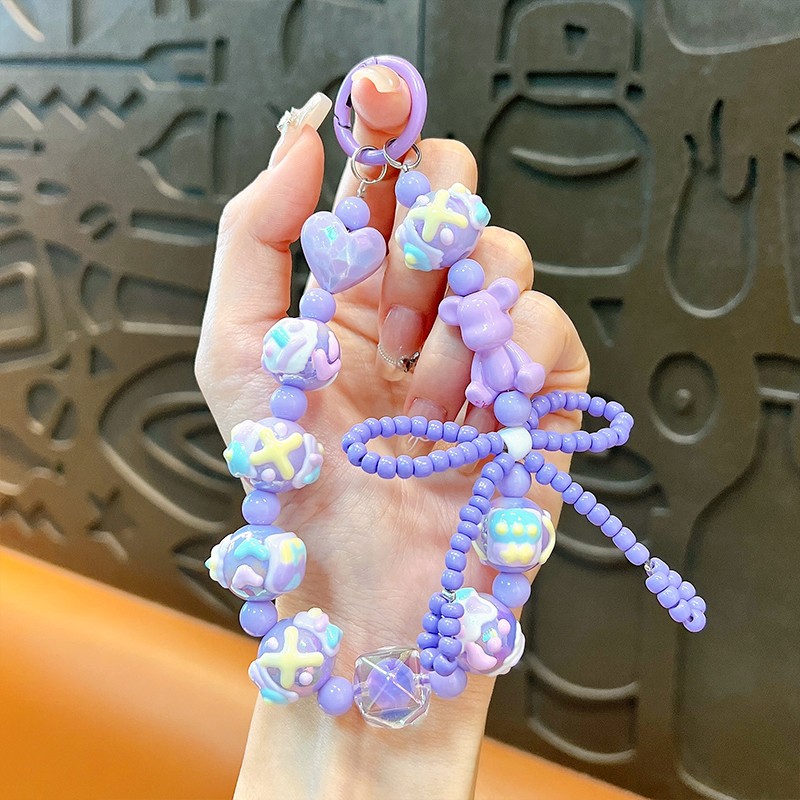 New multi-dimensional hand-painted macaron love rice beads mobile phone chain dopamine color matching girl accessories gift