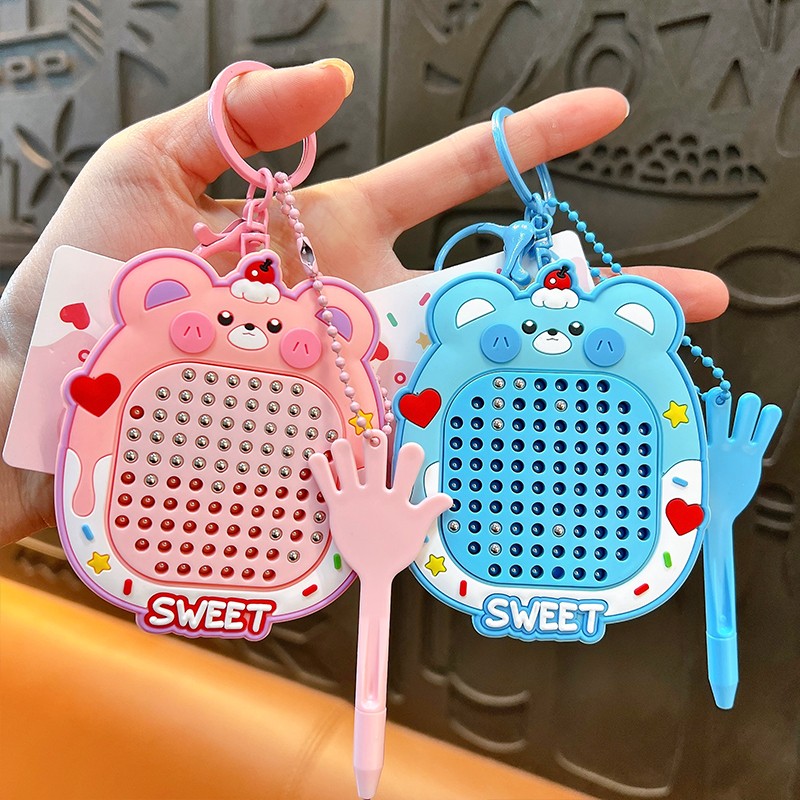 Creative New Cute Cartoon Practical Bag Pendant Cat Bear Decompression Magnetic Steel Ball Drawing Board Keychain