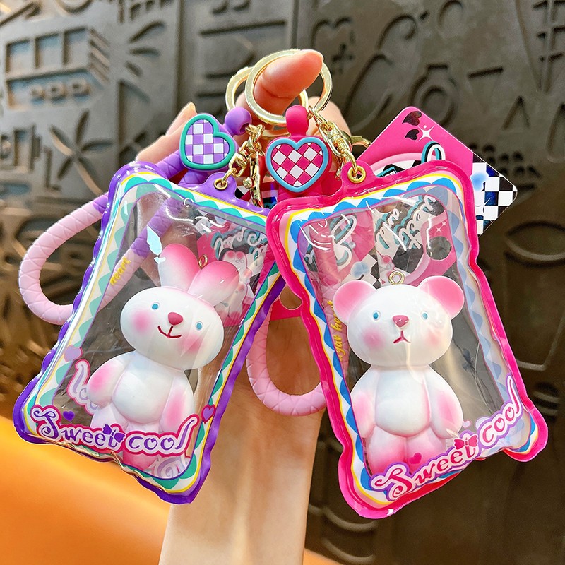 Pink cute sweetheart punk inflatable bag fashion transparent personality keychain rabbit bear healing backpack pendant gift