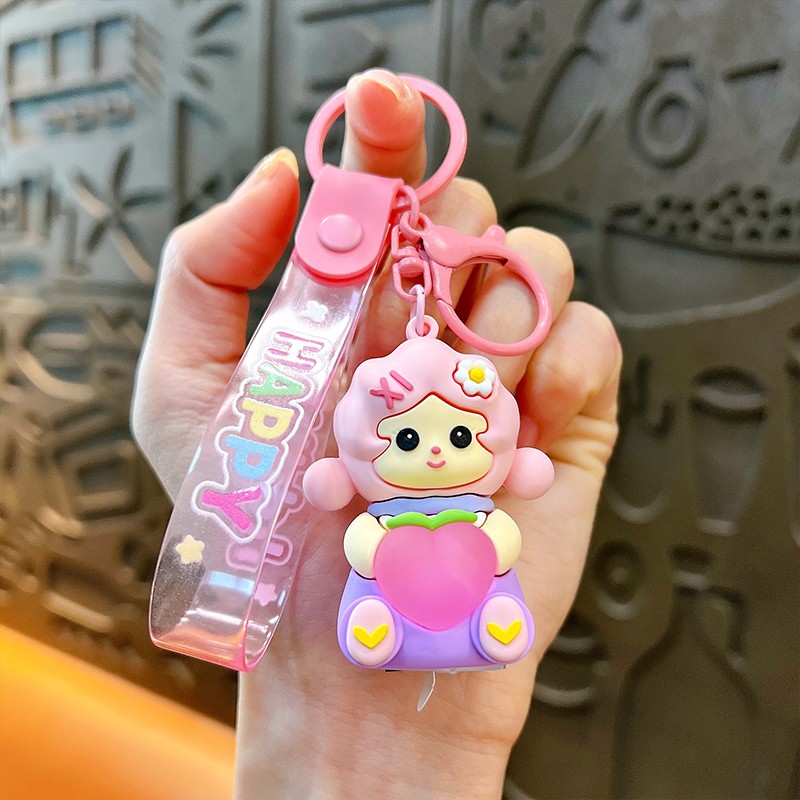 New 3D Sweet Girl Hug Peach with LED light Cute Car Key Chain School bag Hanging