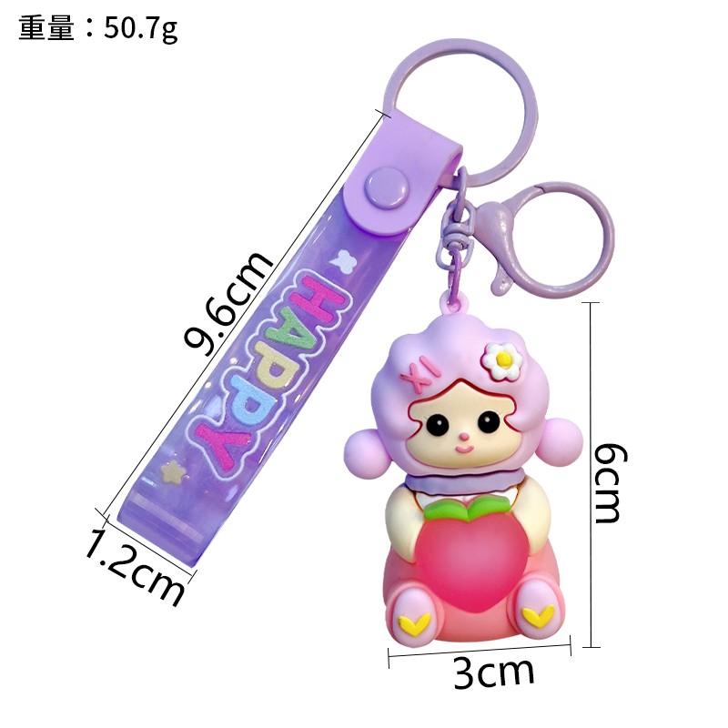 New 3D Sweet Girl Hug Peach with LED light Cute Car Key Chain School bag Hanging