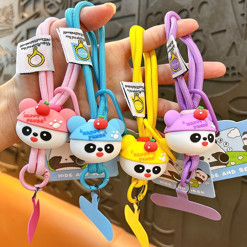 Creative carrot panda mobile phone lanyard keychain cute bag pendant car key chain claw machine gift wholesale