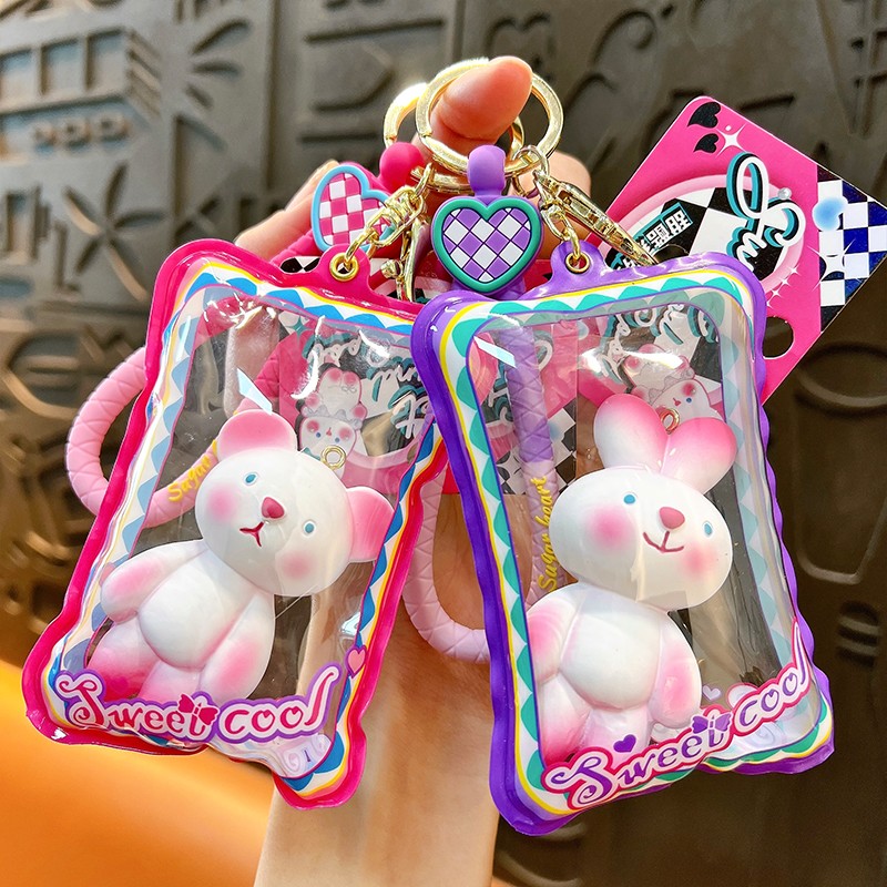 Pink cute sweetheart punk inflatable bag fashion transparent personality keychain rabbit bear healing backpack pendant gift