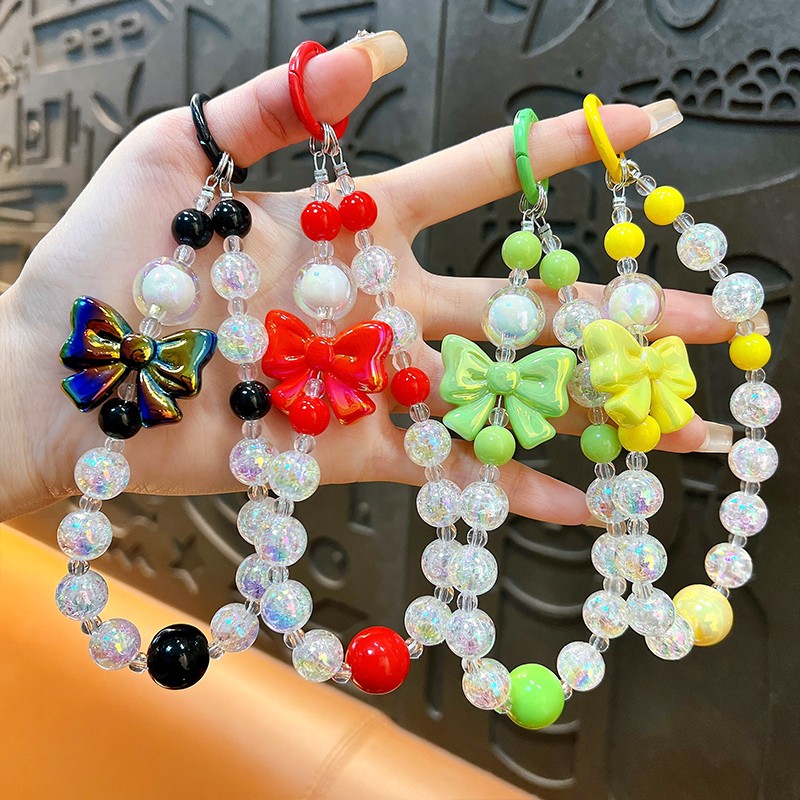 Creative beaded keychain dopamine beaded bow mobile phone chain girls cute bag pendant holiday gift