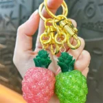 Glitter Pineapple Resin Keychain, sparkling glitter resin fruit bag charm with gold metal hardware