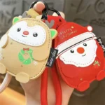 Christmas Mini Coin Purse Keychain, cute Santa Claus leather texture mini storage bag pendant