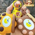 Cartoon Paw-Shaped Creative-Style Keychain, cute squeeze fidget bag pendant with coconut drink pattern