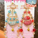 Song Brocade Double-Sided Lucky Cat Beaded Lanyard, traditional Chinese auspicious lucky cat crystal bead bag & phone charm