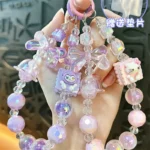 cartoon hand‑painted beaded mobile phone chain pendant hello kitty pink beaded phone charm