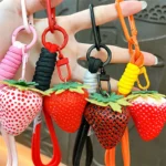 Realistic Strawberry Charm With Braided Lanyard, lifelike resin strawberry bag key pendant with carabiner clip