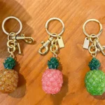 Glitter Pineapple Resin Keychain, sparkling glitter resin fruit bag charm with gold metal hardware