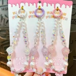Bow & Flower Beaded Lanyard, iridescent clear bead & faux pearl kawaii phone charm with bow pendant