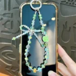Fashion Crystal Bow Beaded Mobile Phone Chain, multi-bead bow design phone wrist charm with crystal and iridescent beads