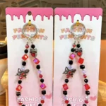 red black butterfly crystal beads mobile phone chain beaded phone charm