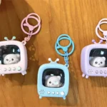 Creative Cat TV Keychain With Light, retro mini TV luminous cute cat bag pendant