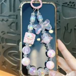 cartoon hand‑painted beaded mobile phone chain pendant hello kitty pink beaded phone charm