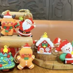 Christmas Small Gift Keychain, cute 3D Santa Claus festive bag charm with Christmas wrist strap