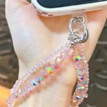 Mermaid Tail Crystal Double Chain Beaded Keychain, sparkling crystal wrist strap with rhinestone mermaid tail bag charm
