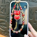 Double-Sided Lucky Cat Pendant Beaded Lanyard, oriental lucky cat crystal bead phone lanyard and bag charm