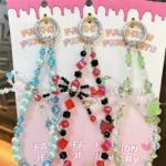 Fashion Crystal Bow Beaded Mobile Phone Chain, multi-bead bow design phone wrist charm with crystal and iridescent beads