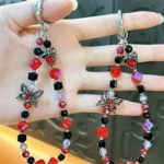 red black butterfly crystal beads mobile phone chain beaded phone charm