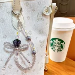 full diamond strawberry bow beaded mobile phone chain cute phone charm keychain