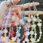 crystal flower petal beaded phone pendant keychain light purple flower beaded phone charm