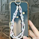 twist double‑strand beaded phone pendant keychain pastel imitation pearl beaded phone charm