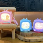 Creative Cartoon Mini Flashing TV Keychain, cute retro luminous TV bag pendant for kids schoolbag