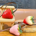 Seedless Big Strawberry Pendant With Leather Cord, realistic simulation strawberry decorative bag charm