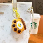 Cartoon Paw-Shaped Creative-Style Keychain, cute squeeze fidget bag pendant with coconut drink pattern